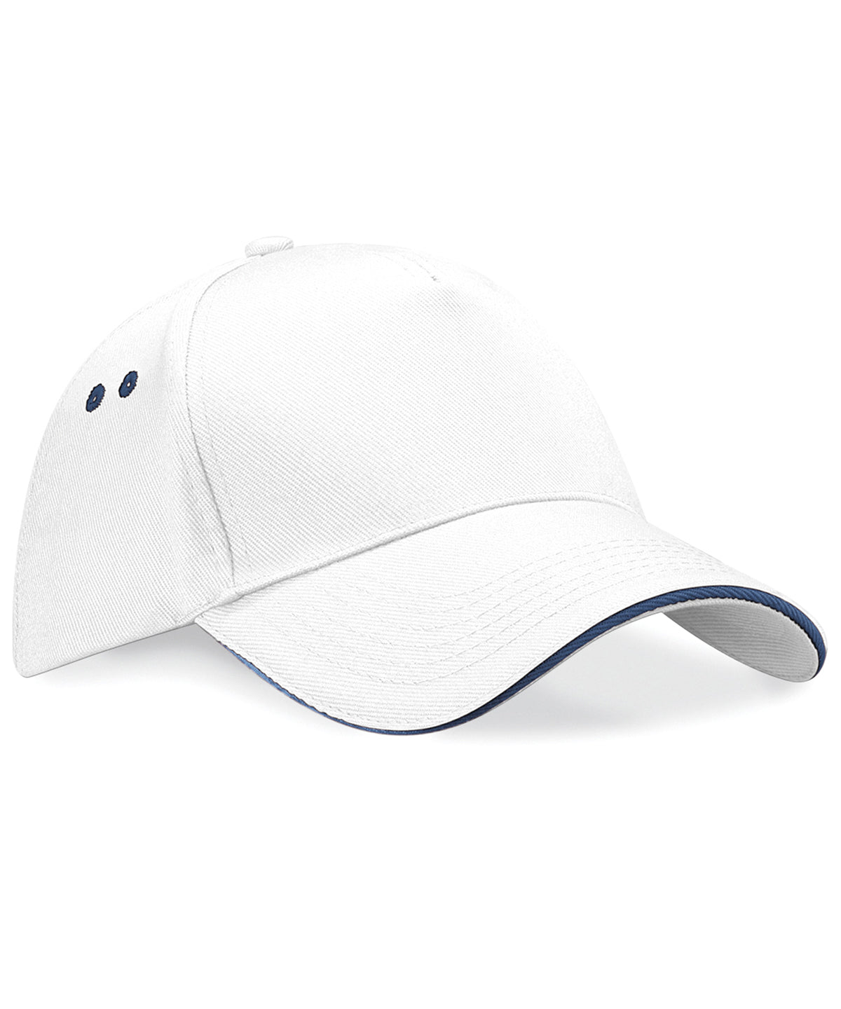 White/French Navy - Ultimate 5-panel cap - sandwich peak - GarmentEmbroidery