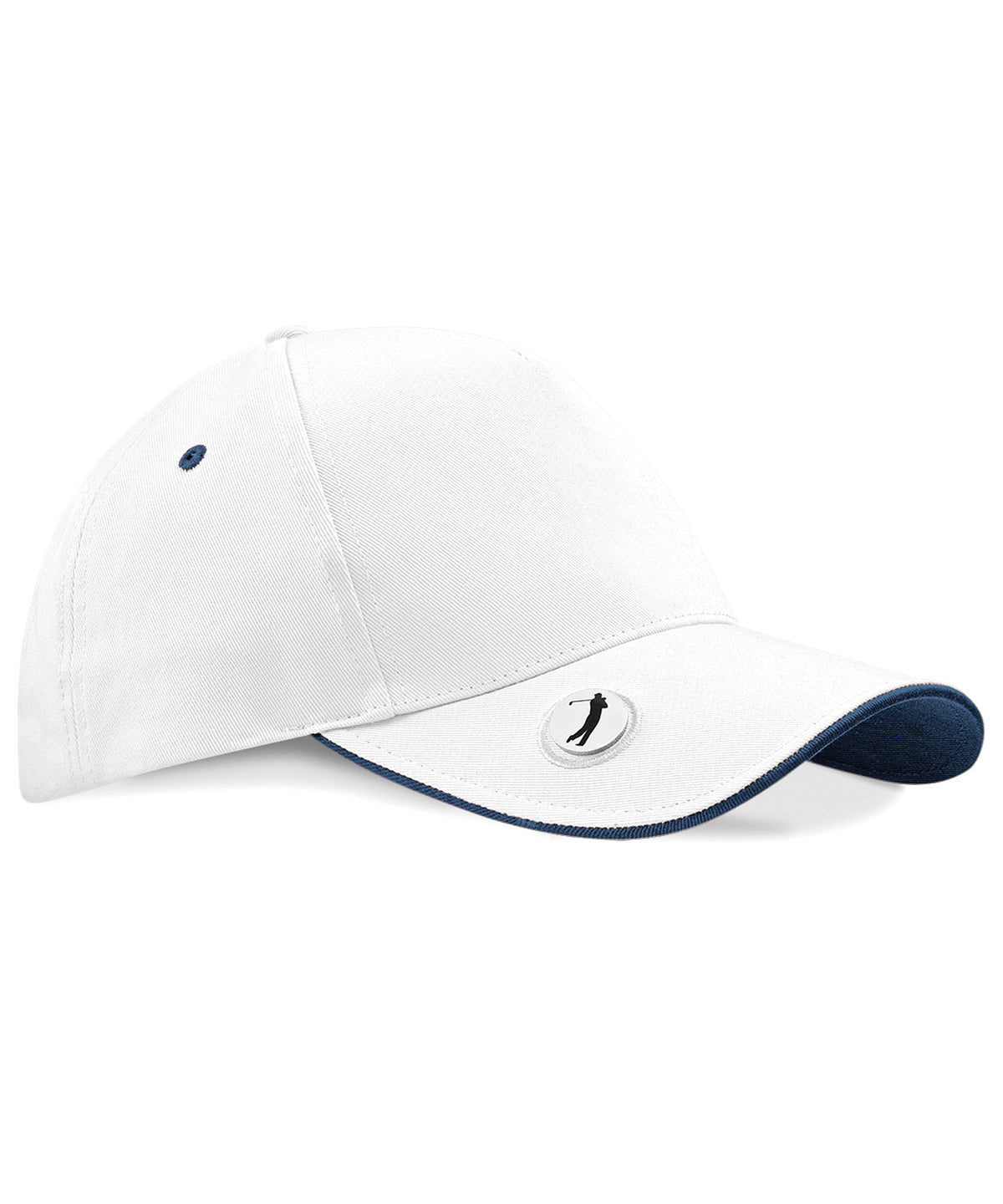 White/French Navy - Pro-style ball marker golf cap - GarmentEmbroidery