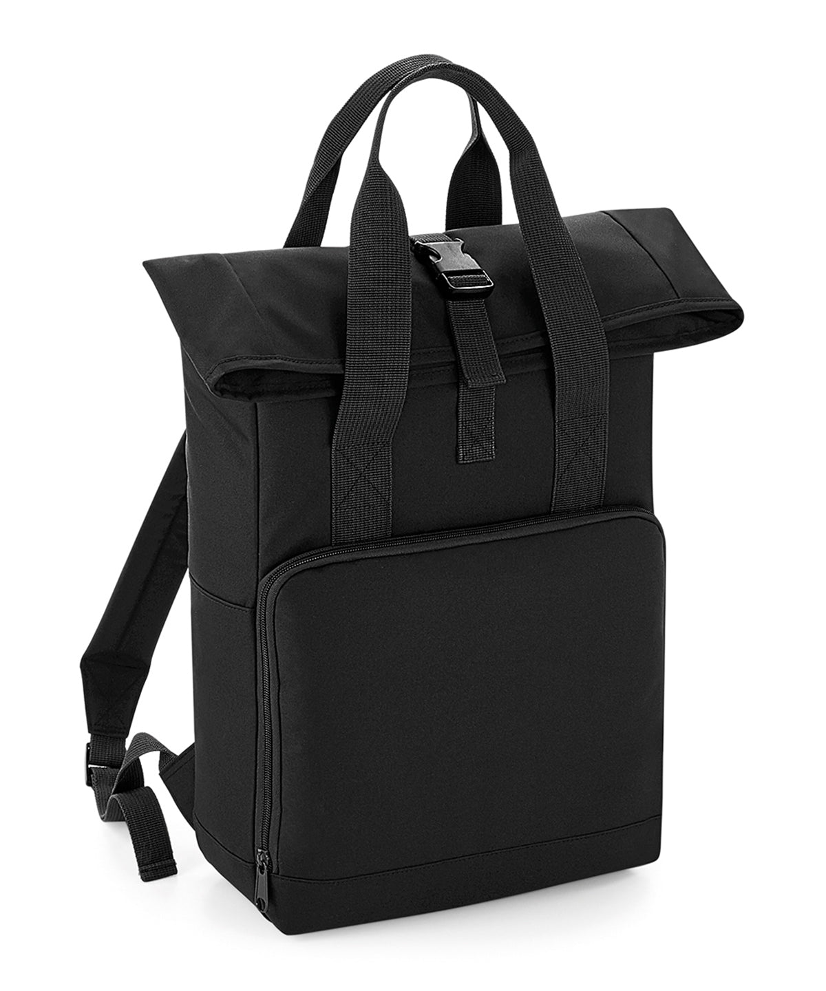 Black - Twin handle roll-top backpack - GarmentEmbroidery