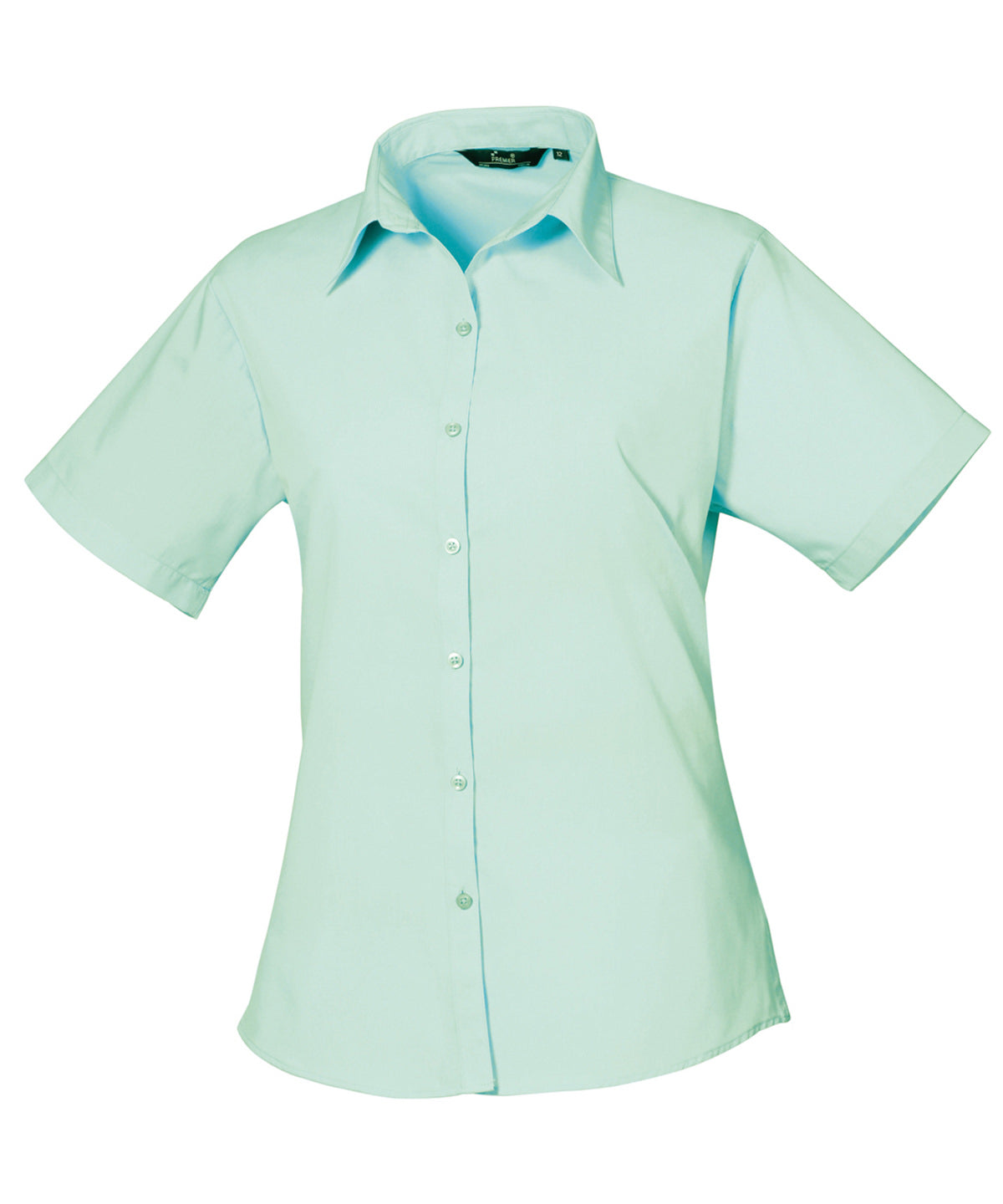 Aqua - Women's short sleeve poplin blouse - GarmentEmbroidery