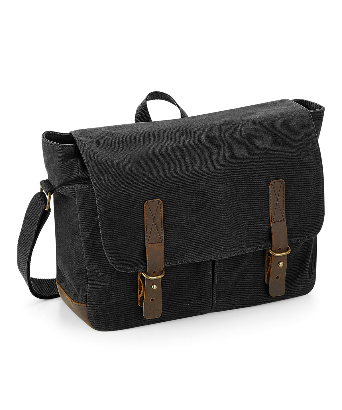 Black - Heritage waxed canvas messenger - GarmentEmbroidery