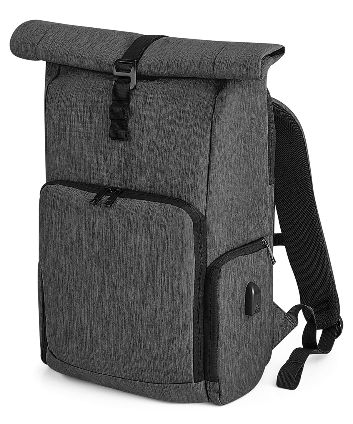 Granite Marl - Q-Tech charge roll-top backpack - GarmentEmbroidery