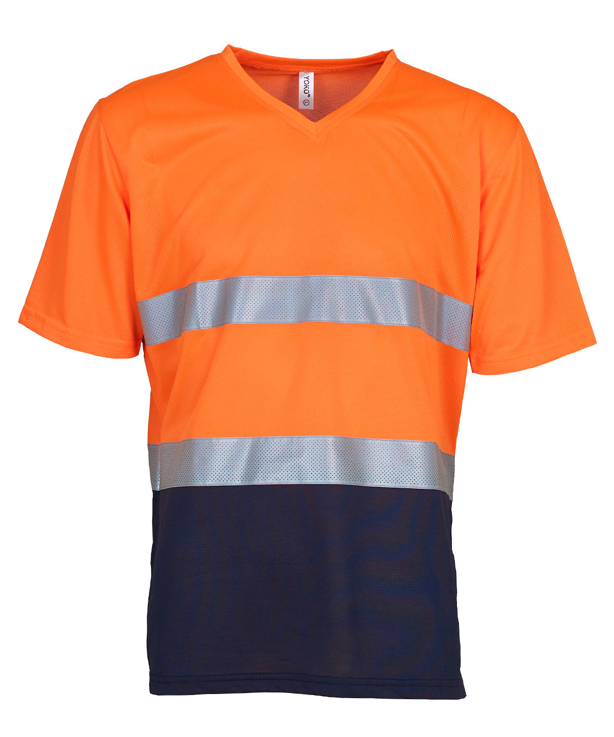 Orange/Navy - Hi-vis top cool super light v-neck t-shirt (HVJ910) - GarmentEmbroidery