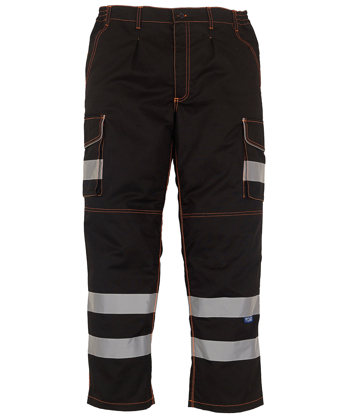 Black - Hi-vis polycotton cargo trousers with kneepad pockets (HV018T/3M) - GarmentEmbroidery