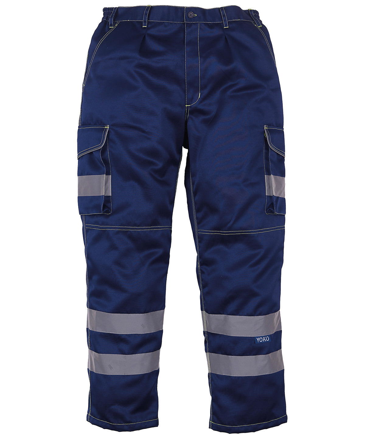 Navy - Hi-vis polycotton cargo trousers with kneepad pockets (HV018T/3M) - GarmentEmbroidery