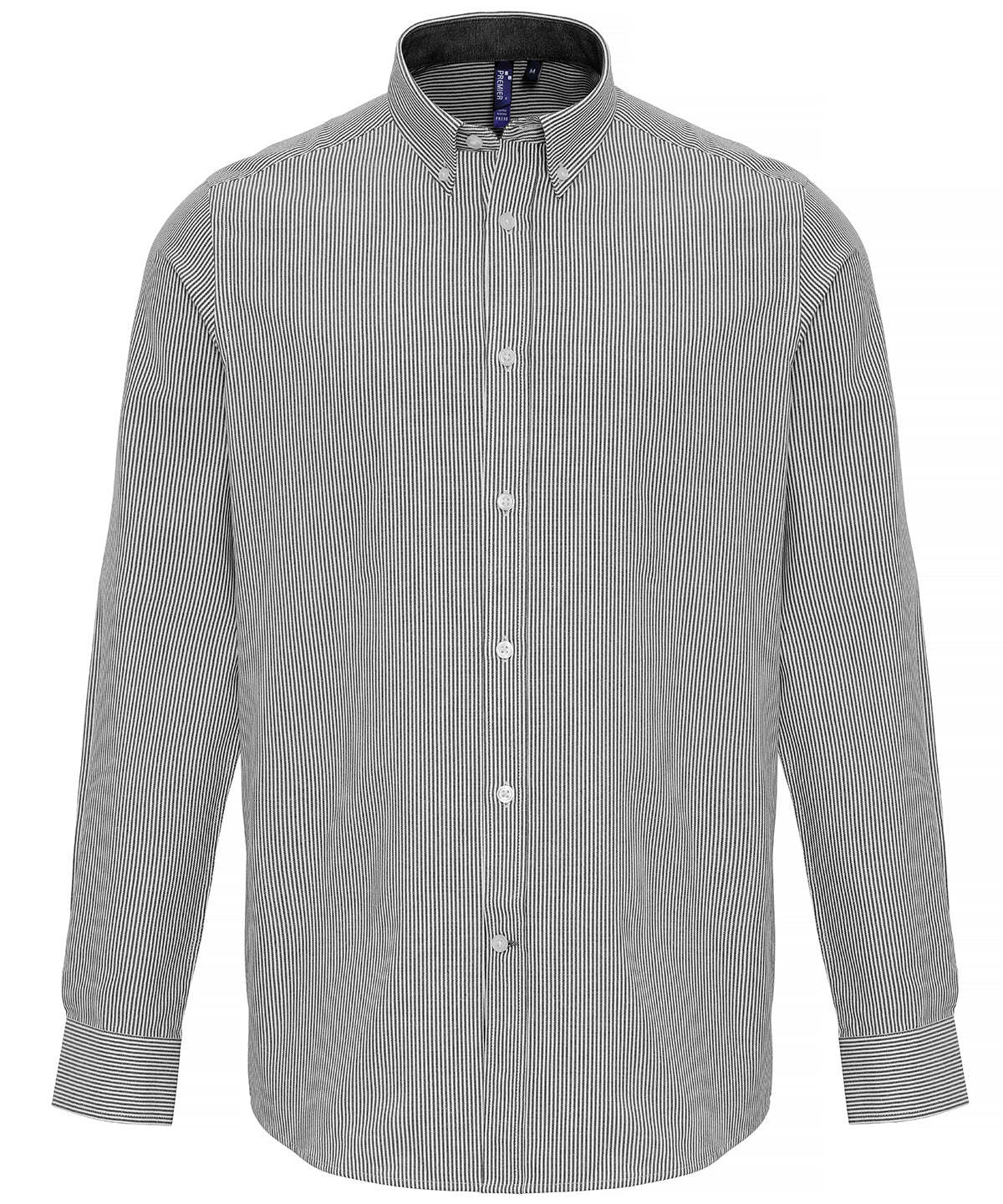 White/Grey - Cotton-rich Oxford stripes shirt - GarmentEmbroidery