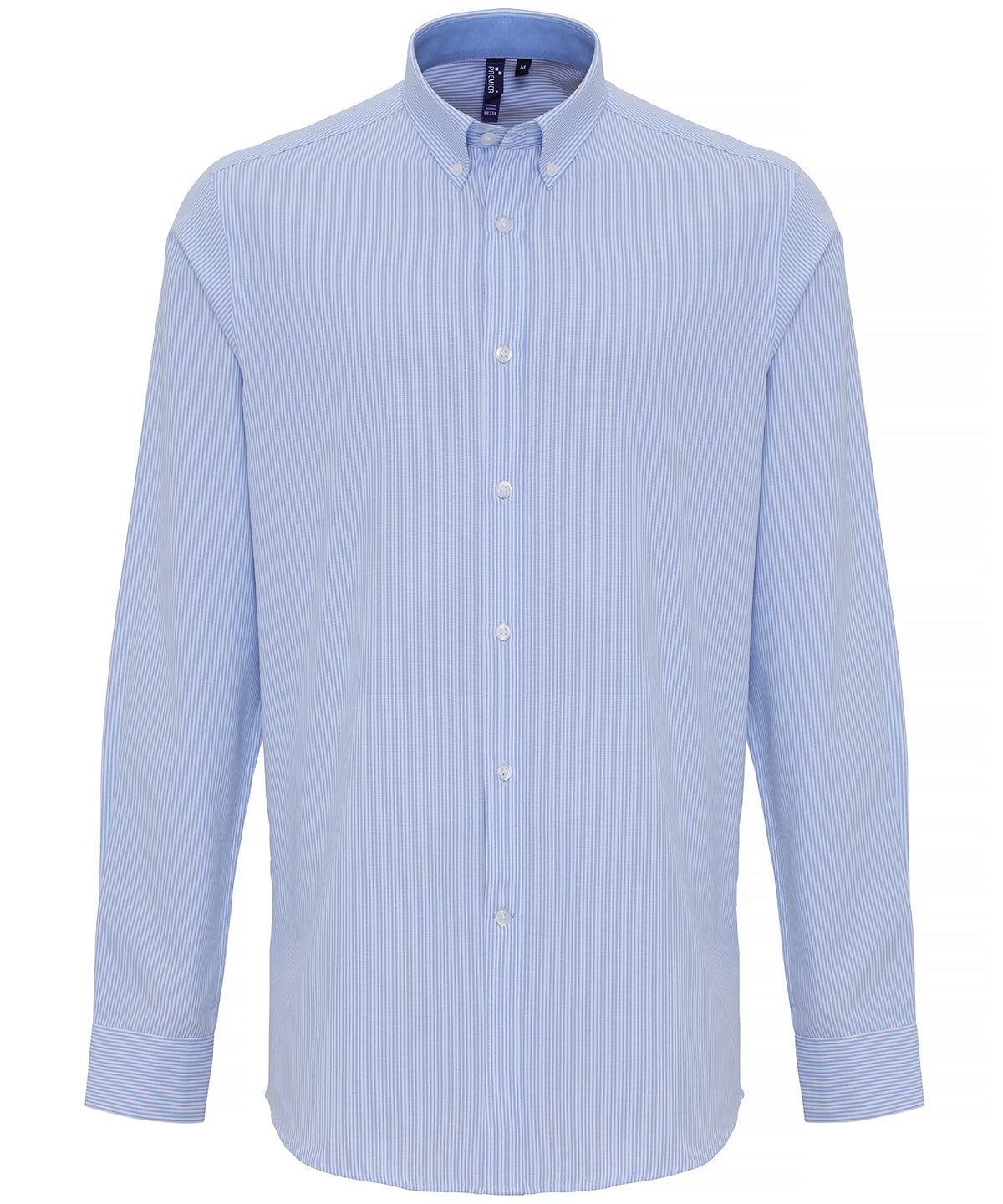 White/Light Blue - Cotton-rich Oxford stripes shirt - GarmentEmbroidery