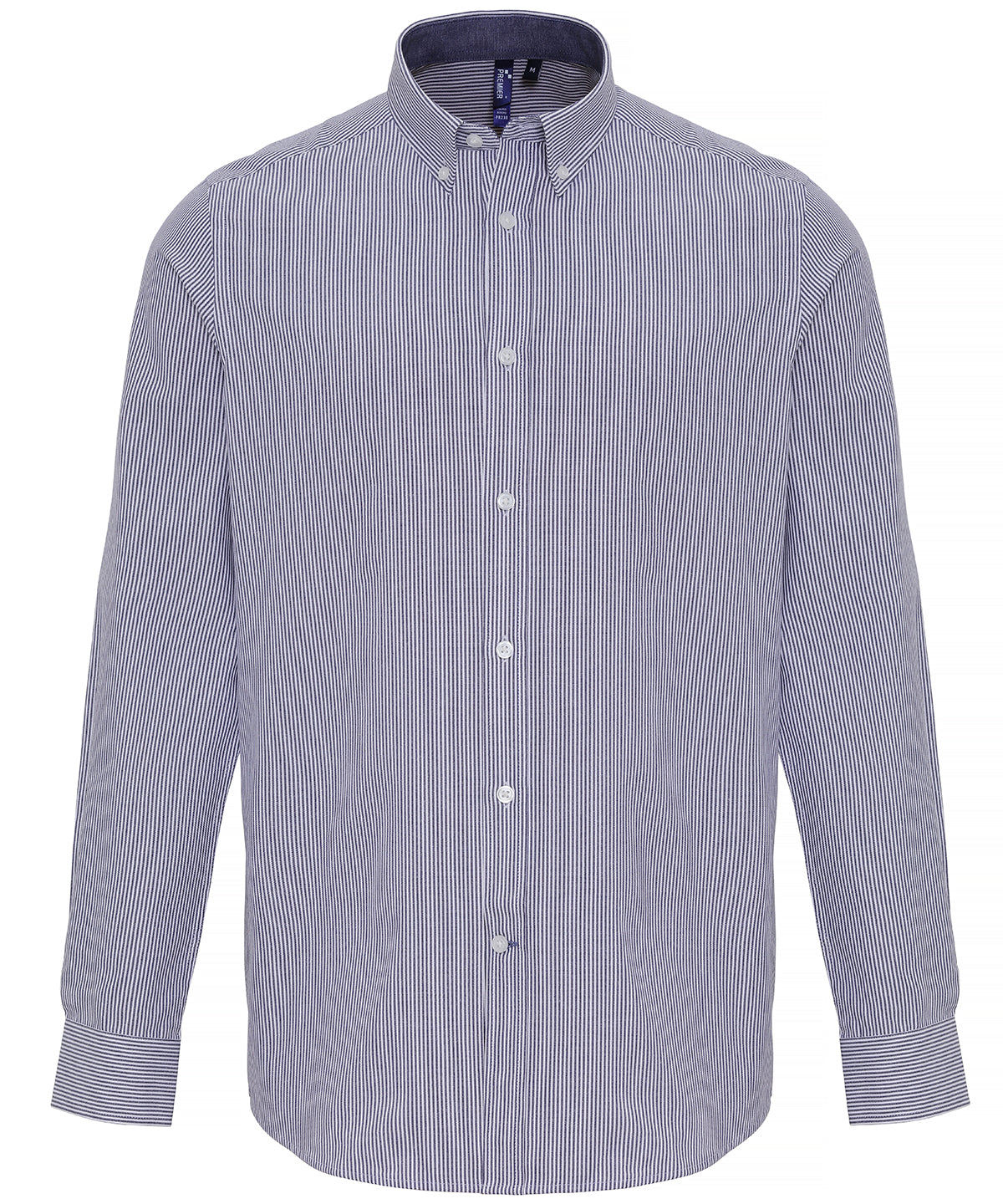 White/Navy - Cotton-rich Oxford stripes shirt - GarmentEmbroidery