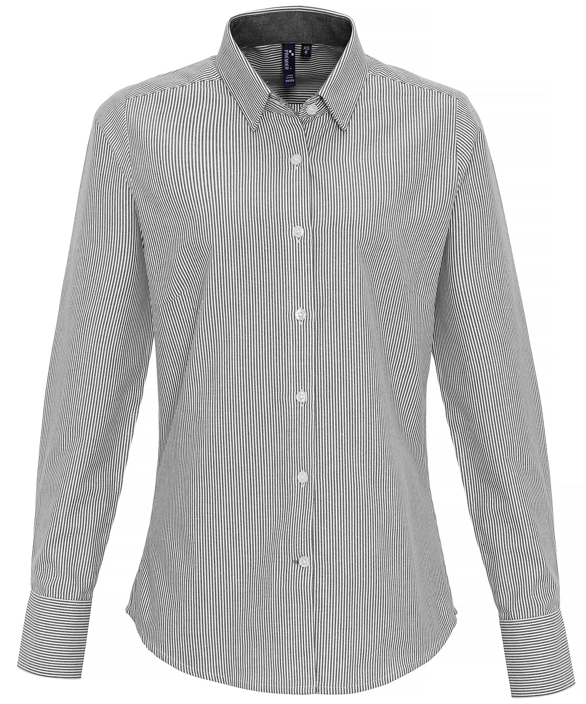 White/Grey - Women's cotton-rich Oxford stripes blouse - GarmentEmbroidery