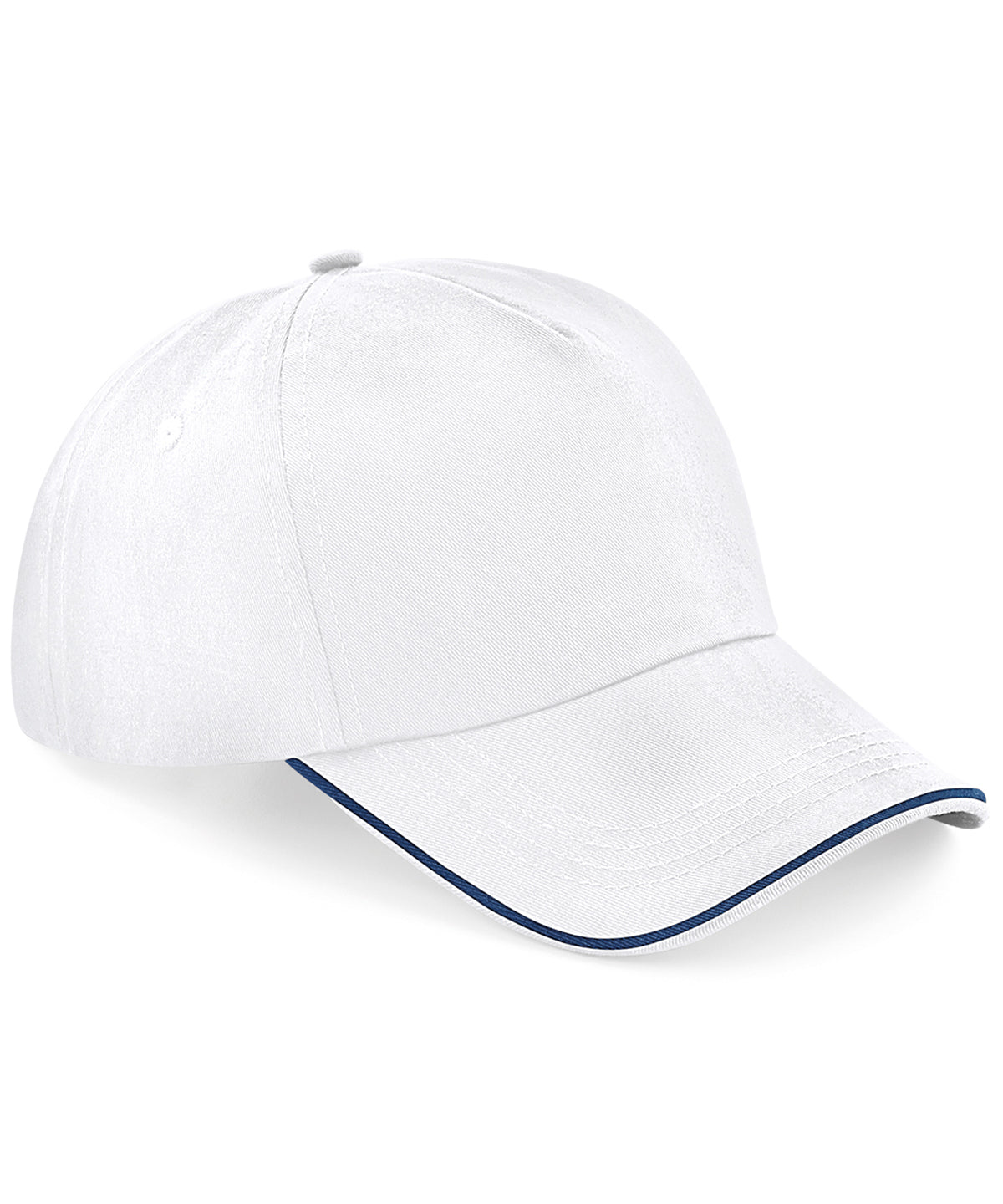 White/French Navy - Authentic 5-panel cap - piped peak - GarmentEmbroidery