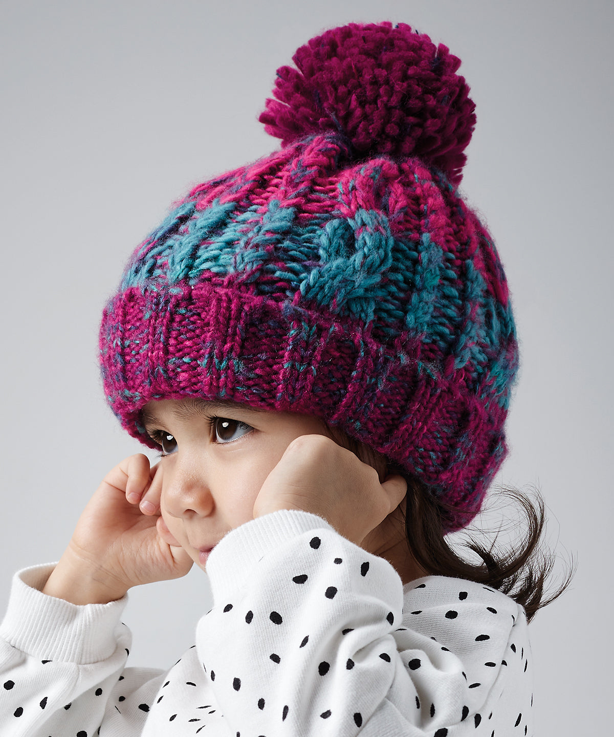 Winter Berries - Junior corkscrew pom pom beanie - GarmentEmbroidery