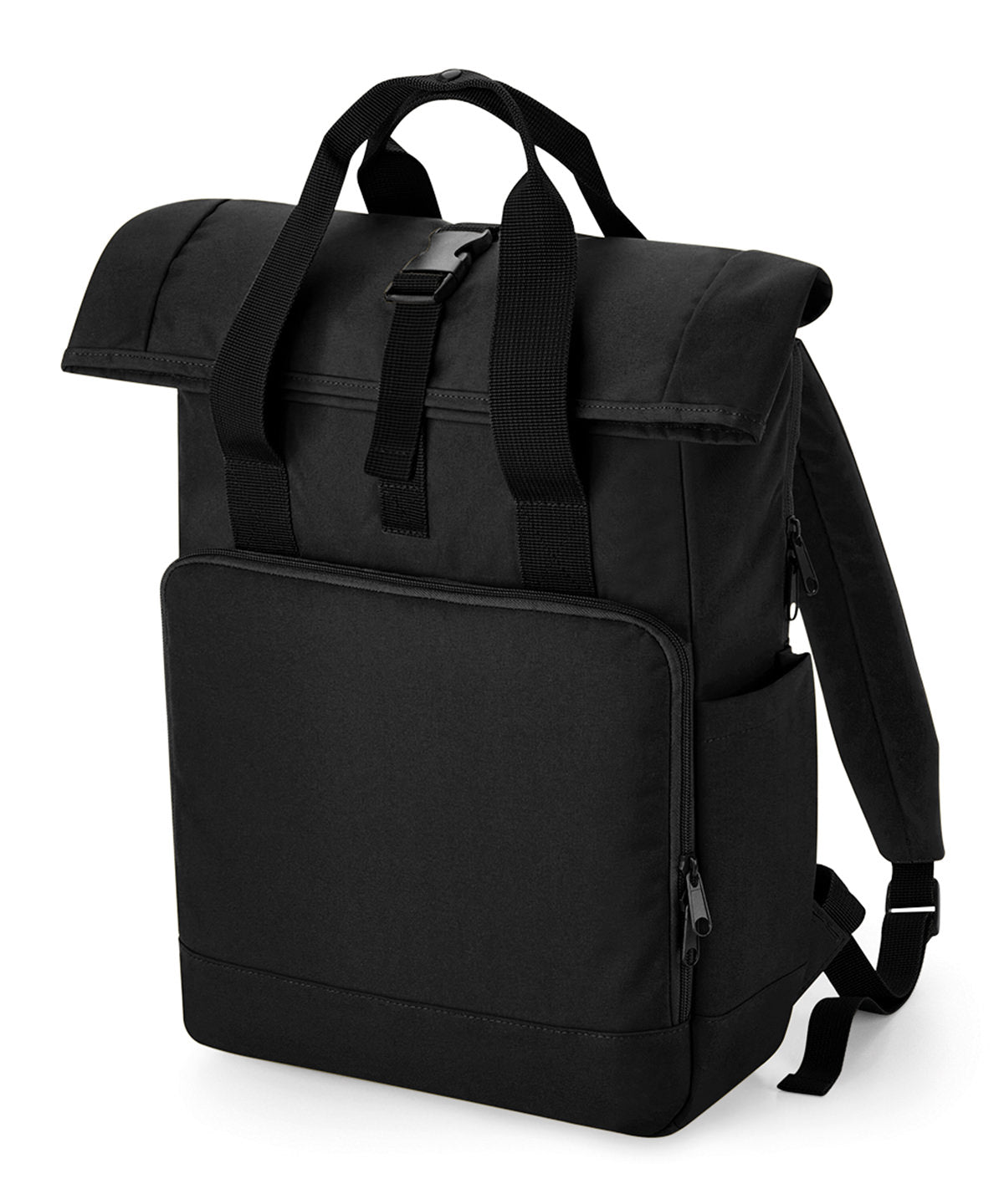 Black - Recycled twin handle roll-top laptop backpack - GarmentEmbroidery