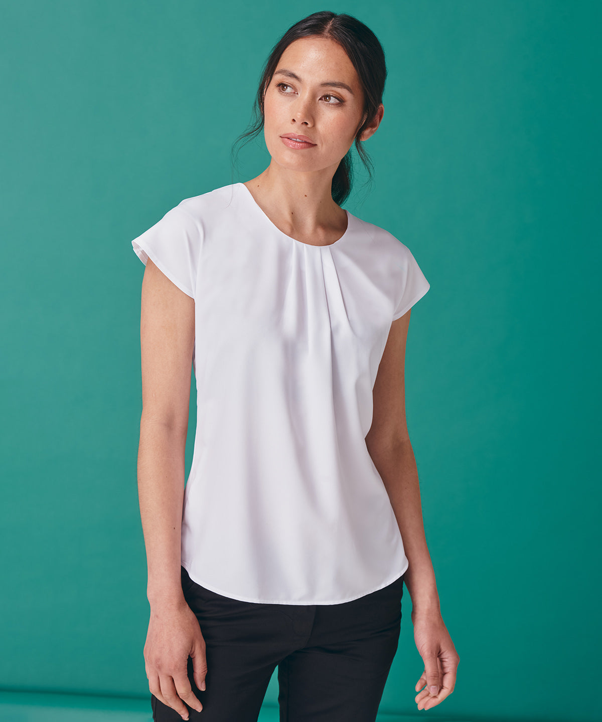 Women's pleat front short sleeve blouse