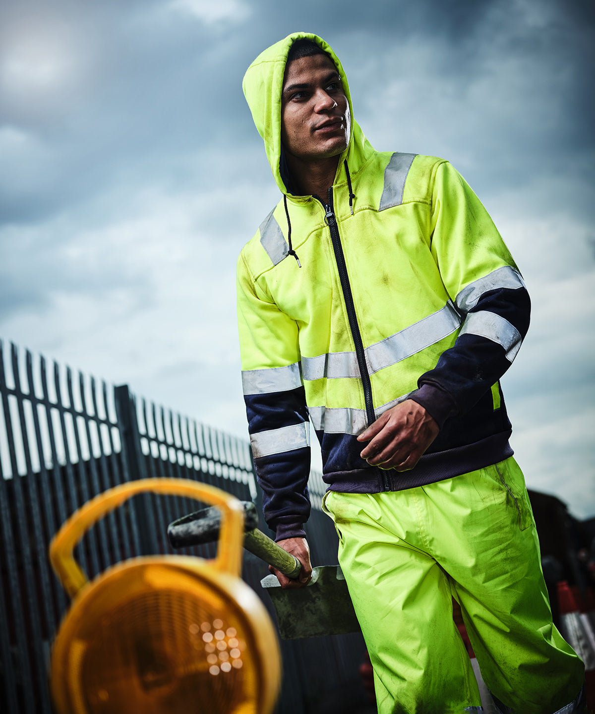 Yellow/Navy - Pro hi-vis full zip hoodie - GarmentEmbroidery