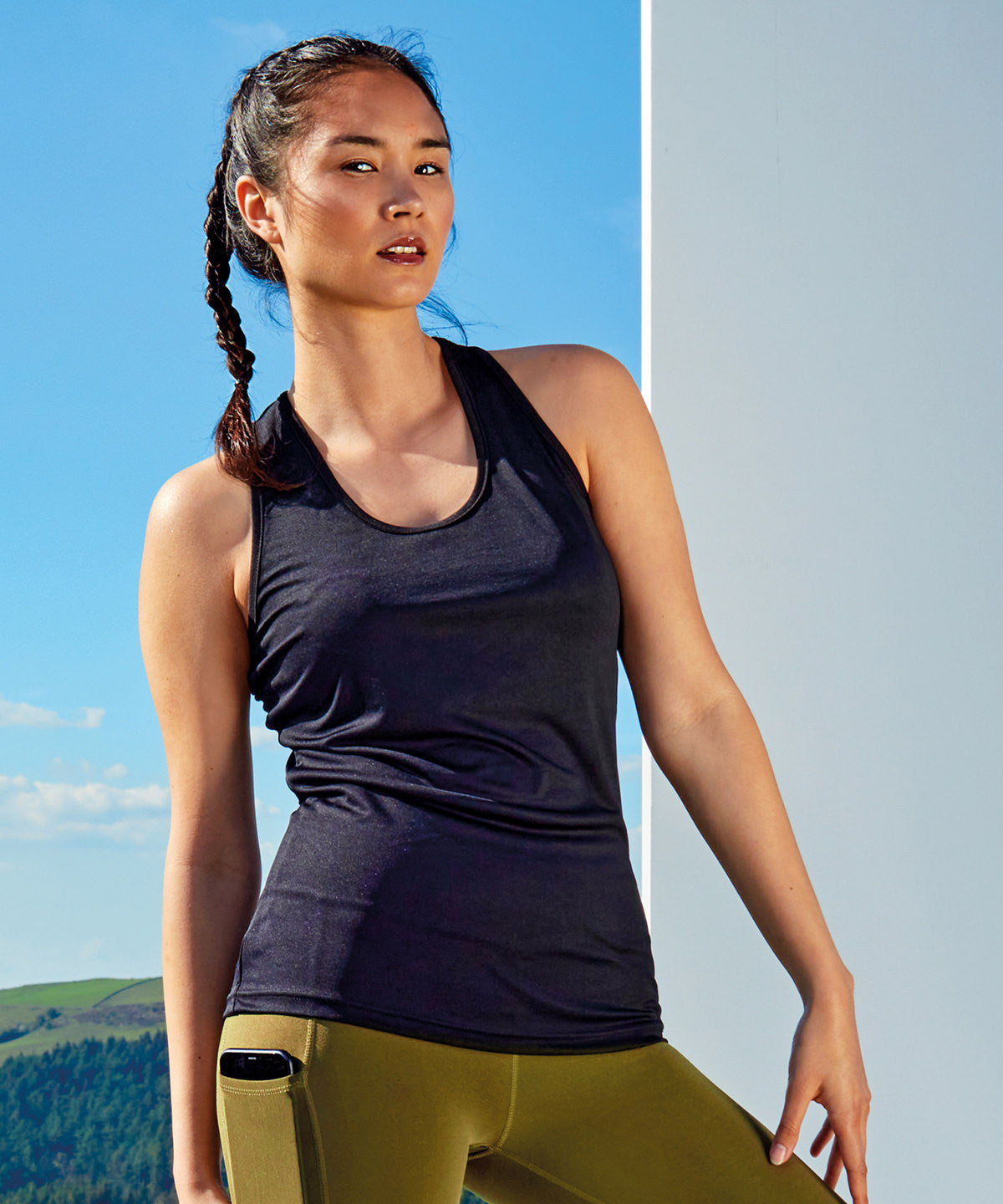 Forest Green/Black Melange - Women's TriDri® yoga knot vest - GarmentEmbroidery