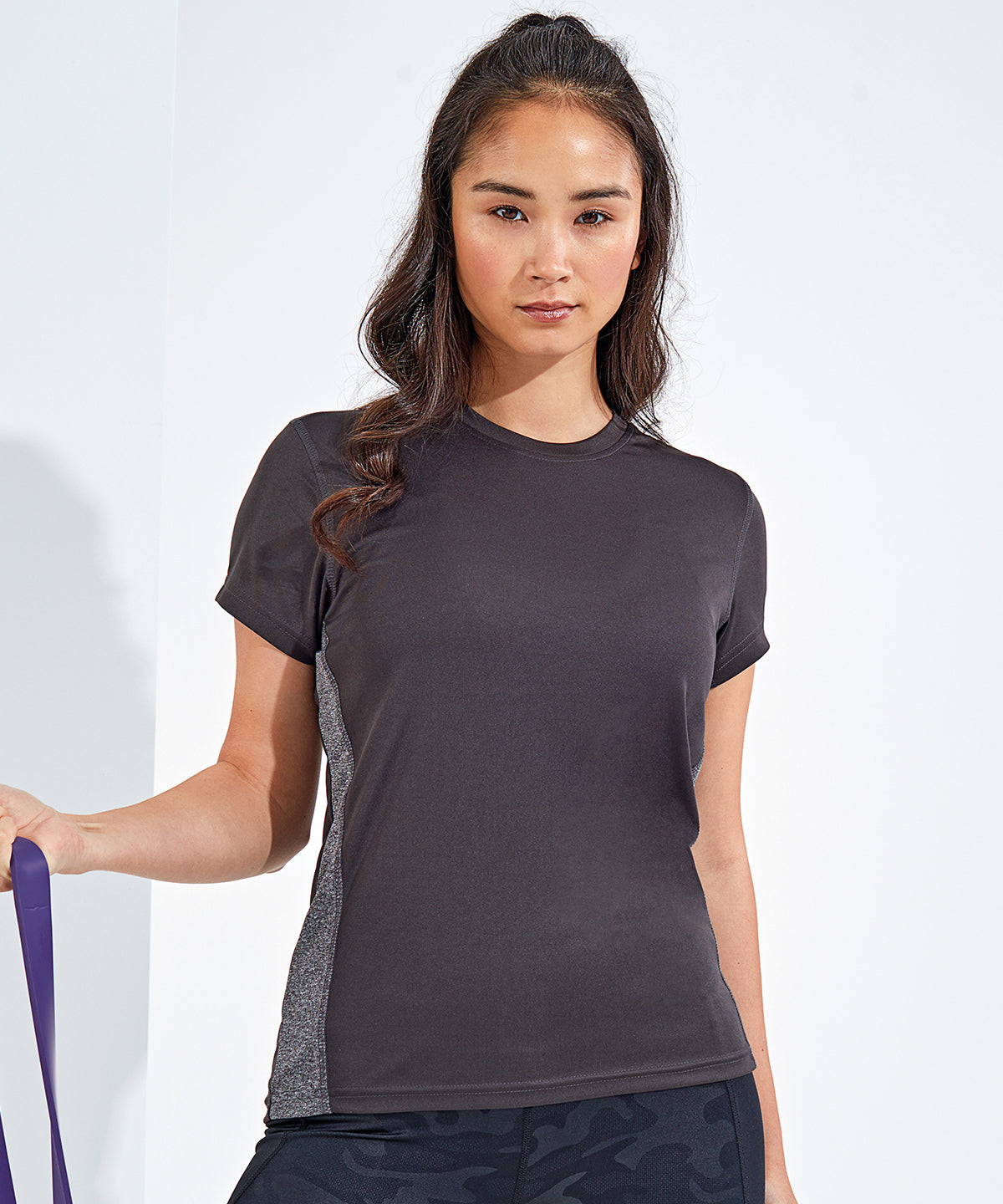 Charcoal/Black Melange - Women's TriDri® contrast panel performance t-shirt - GarmentEmbroidery