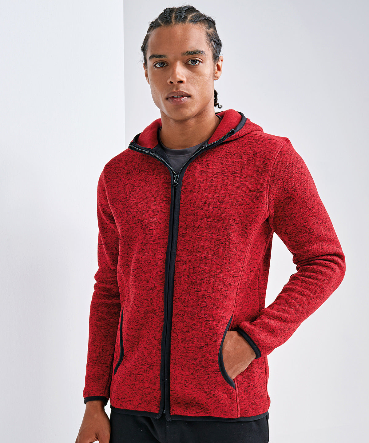 Fire Red/Black Fleck - TriDri® Melange knit fleece jacket - GarmentEmbroidery