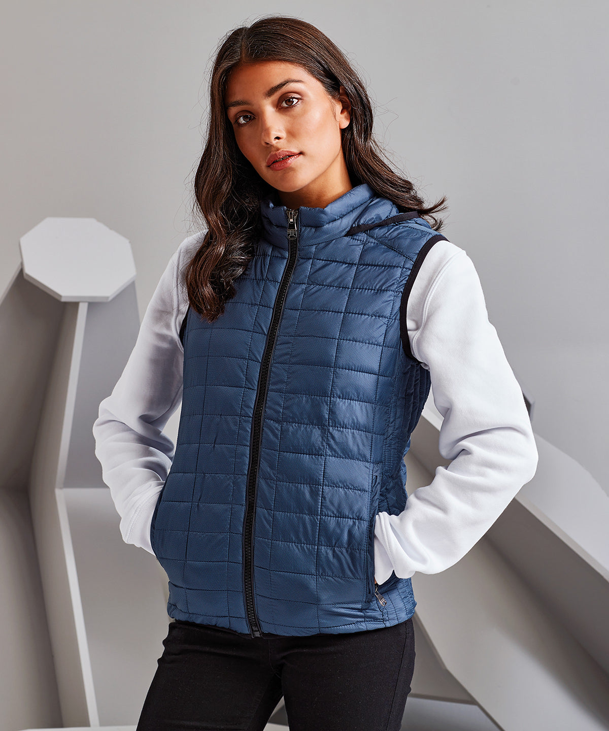 Black - Women's honeycomb hooded gilet - GarmentEmbroidery