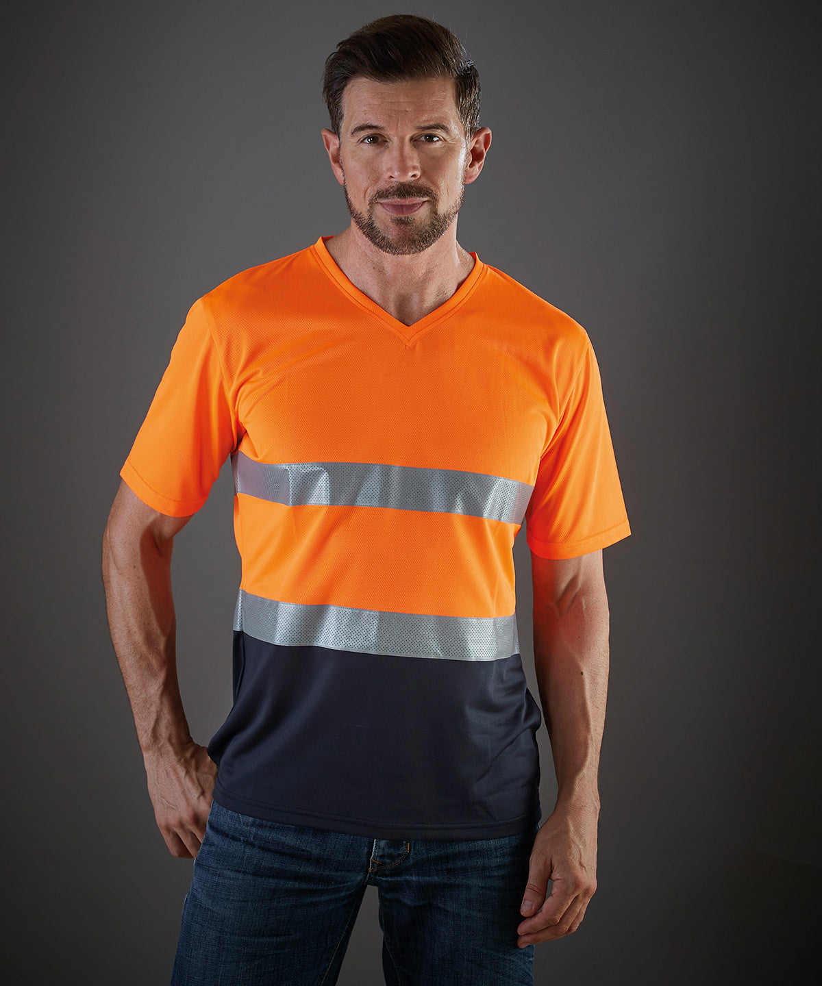 Orange - Hi-vis top cool super light v-neck t-shirt (HVJ910) - GarmentEmbroidery